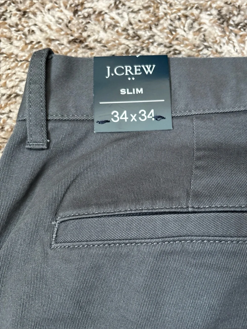 J. Crew Flex Men's Slim Fit Dark Gray Chino Pants, 34x34, NWT